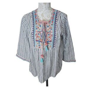 J. Jill Jacket Top Love Linen Boho Embroidered Linen Peasant Women's SP